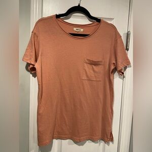 NWOT Madewell Size XS Pink Clay Short Sleeve Crew Split Hem Pocket Tee Shirt